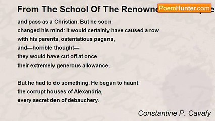 Constantine P. Cavafy - From The School Of The Renowned Philosopher