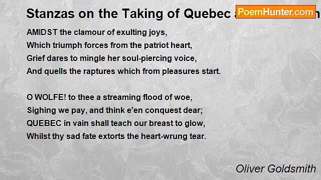 Oliver Goldsmith - Stanzas on the Taking of Quebec and the Death of General Wolfe