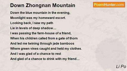 Li Po - Down Zhongnan Mountain