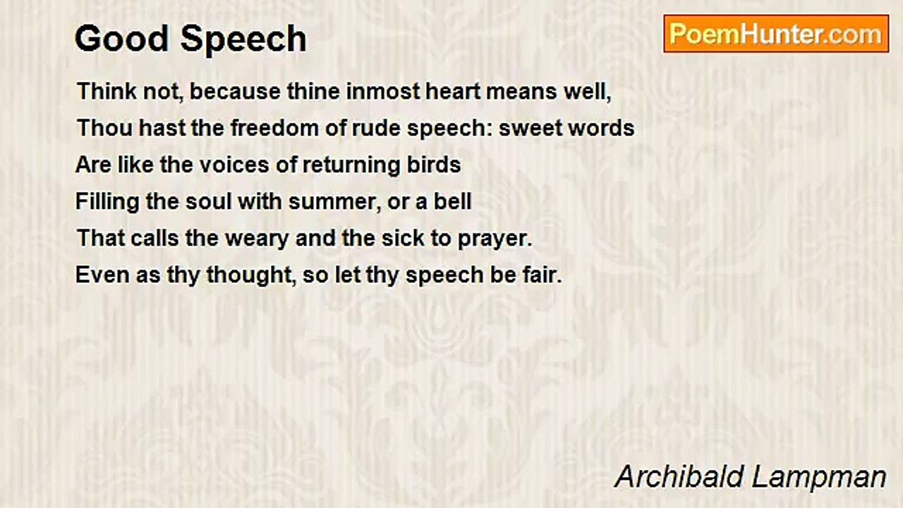 Archibald Lampman - Good Speech