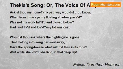 Felicia Dorothea Hemans - Thekla's Song; Or, The Voice Of A Spirit
