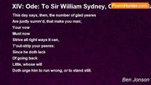 Ben Jonson - XIV: Ode: To Sir William Sydney, On His Birth-day