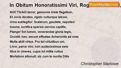Christopher Marlowe - In Obitum Honoratissimi Viri, Rogeri Manwood, Militis, Quaestorii Reginalis Capitalis Bareonis