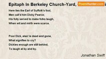 Jonathan Swift - Epitaph In Berkeley Church-Yard, Gloucestershire