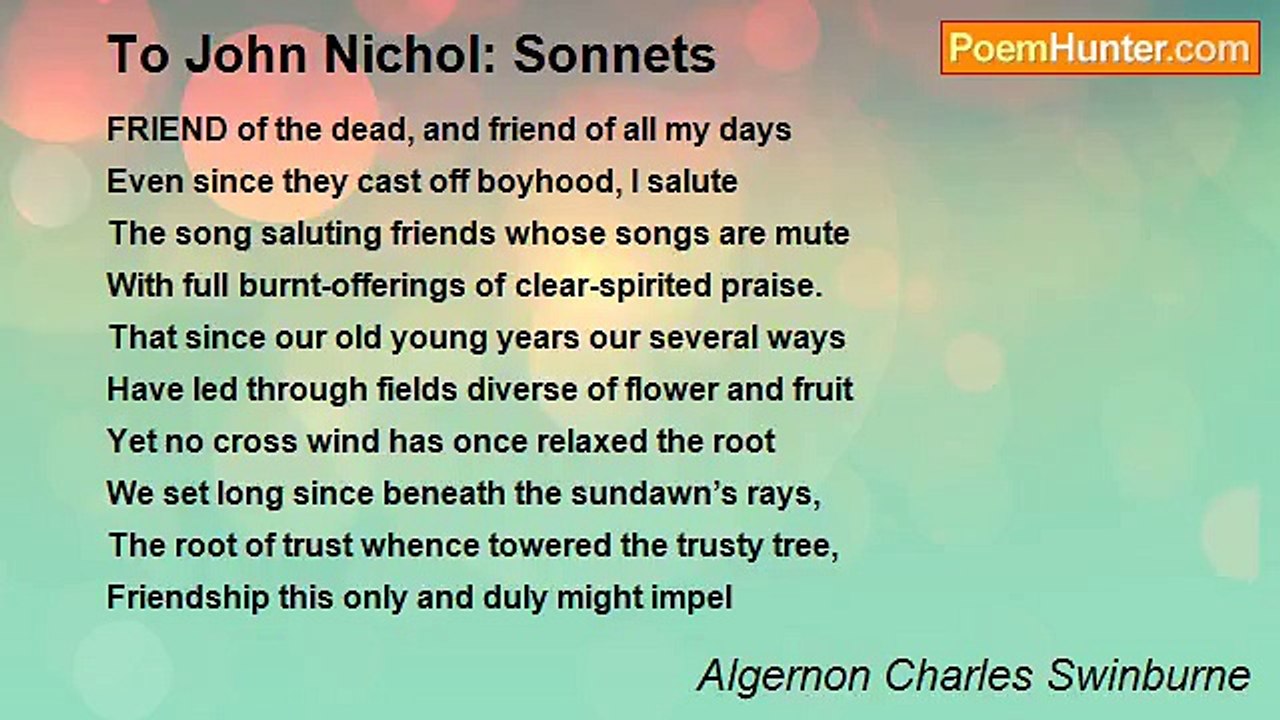 Algernon Charles Swinburne - To John Nichol: So...