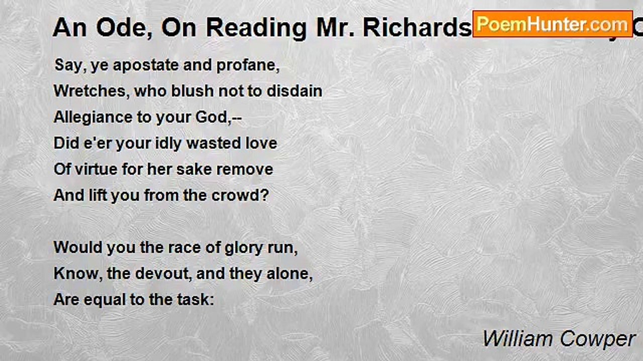William Cowper - An Ode, On Reading Mr. Richardson's History Of Sir Charles Grandison