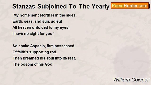 William Cowper - Stanzas Subjoined To The Yearly Bill Of Mortality Of The Parish Of All-Saints, Northampton. Anno Domini 1789