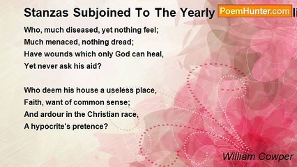 William Cowper - Stanzas Subjoined To The Yearly Bill Of Mortality Of The Parish Of All-Saints, Northampton. Anno Domini 1793