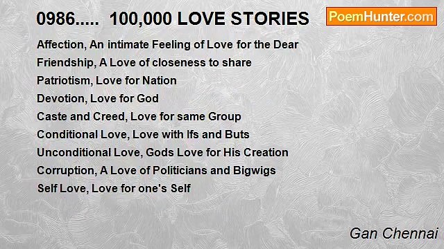 Gan Chennai - 0986..... 100,000 LOVE STORIES