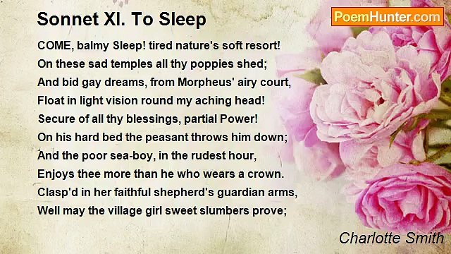 Charlotte Smith - Sonnet XI. To Sleep