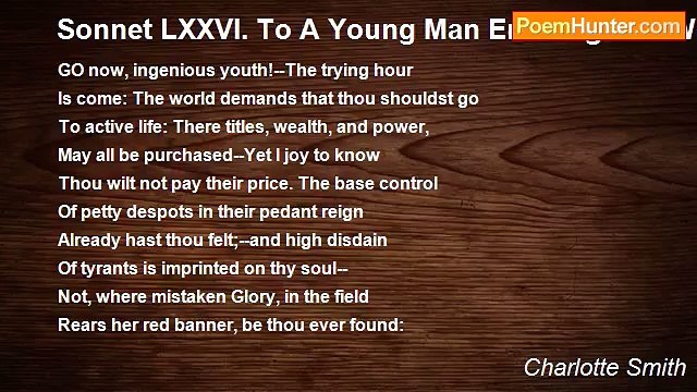 Charlotte Smith - Sonnet LXXVI. To A Young Man Entering The World