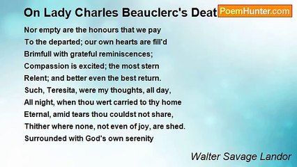 Walter Savage Landor - On Lady Charles Beauclerc's Death