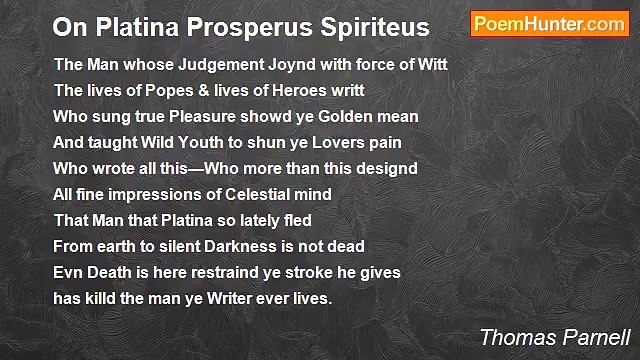 Thomas Parnell - On Platina Prosperus Spiriteus