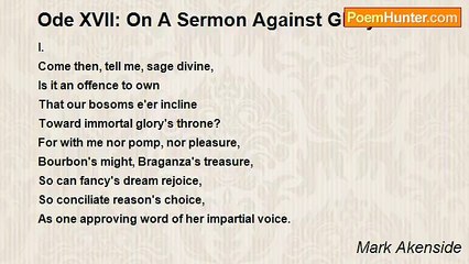 Mark Akenside - Ode XVII: On A Sermon Against Glory