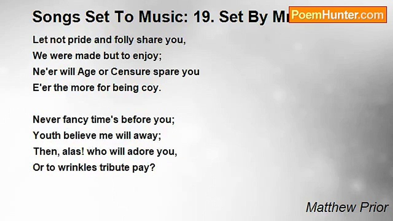 Matthew Prior - Songs Set To Music: 19. Set By Mr. C. R.