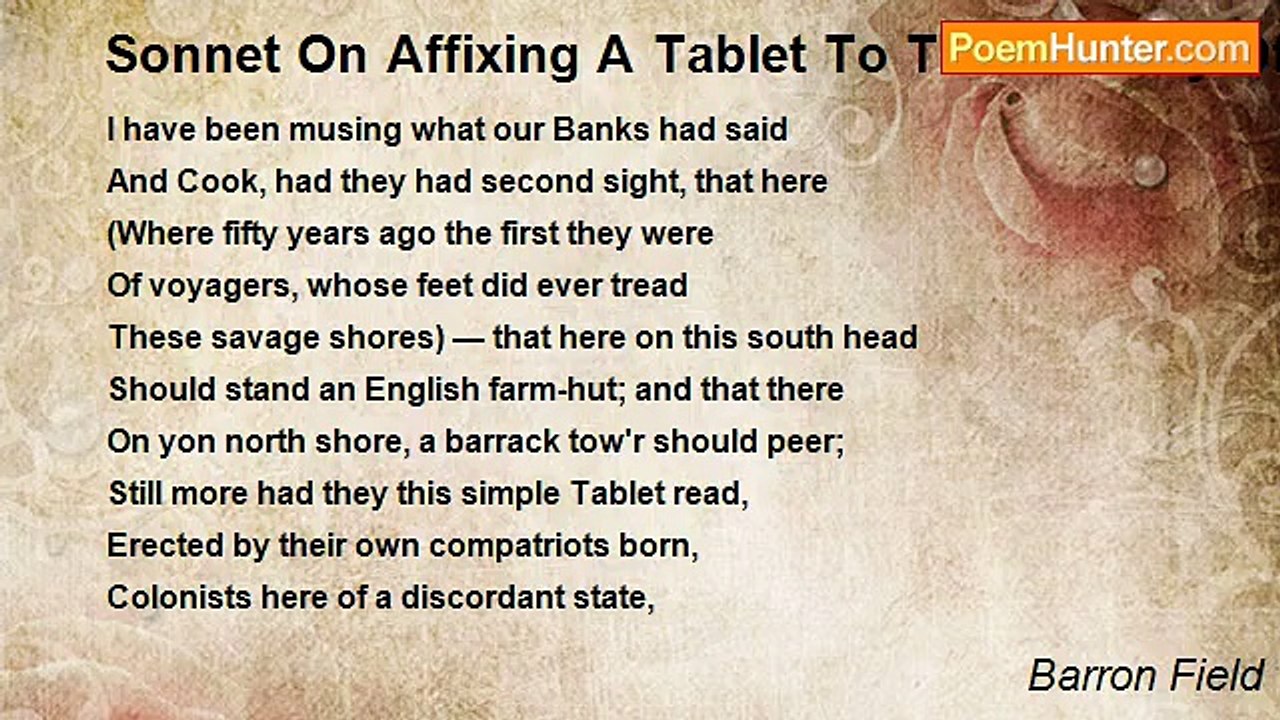 Barron Field - Sonnet On Affixing A Tablet To The Memory Of Captain Cook And Sir Joseph Banks Against The Rock Of Their First Landing In Botany Bay