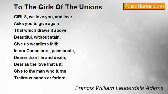 Francis William Lauderdale Adams - To The Girls Of The Unions