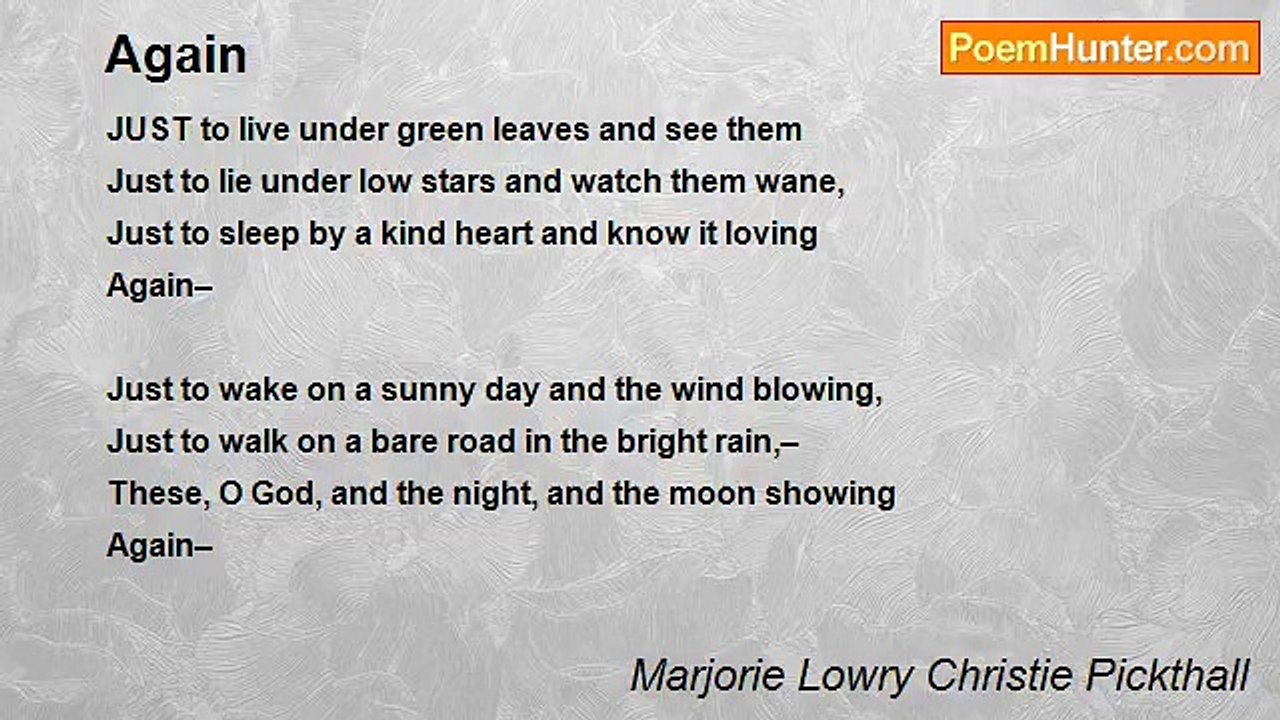 Marjorie Lowry Christie Pickthall - Again