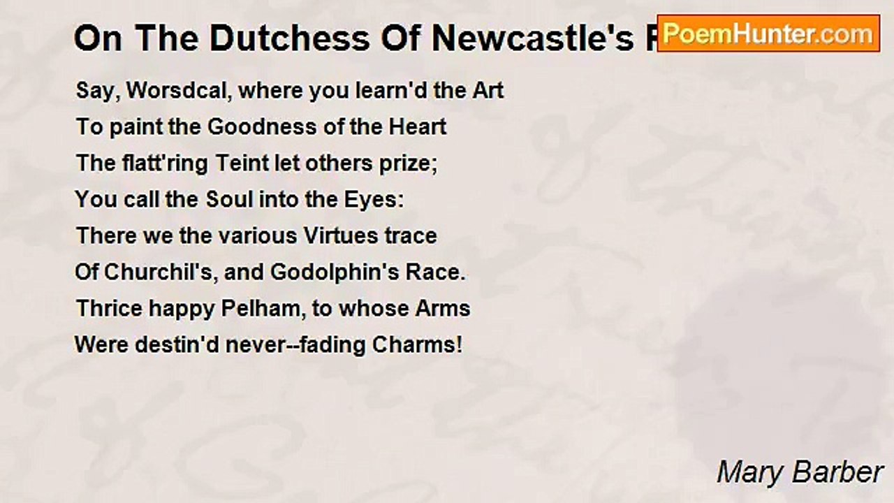 Mary Barber - On The Dutchess Of Newcastle's Picture.