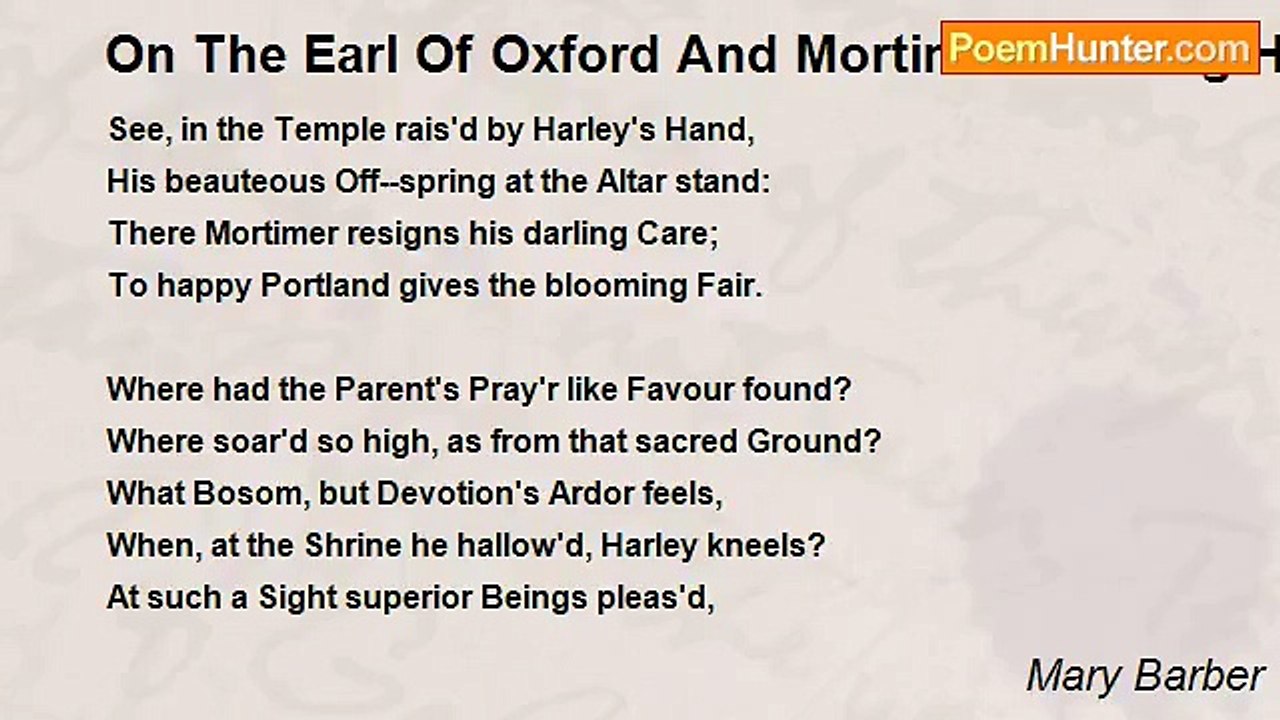 Mary Barber - On The Earl Of Oxford And Mortimer's Giving His Daughter In Marriage In Oxford--Chapel.