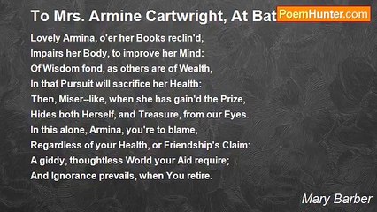 Mary Barber - To Mrs. Armine Cartwright, At Bath.