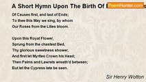 Sir Henry Wotton - A Short Hymn Upon The Birth Of Prince Charles