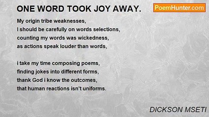 DICKSON MSETI - ONE WORD TOOK JOY AWAY.