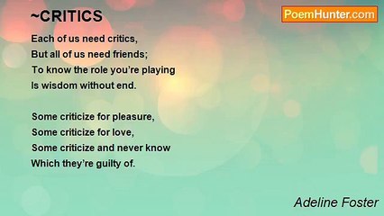 Adeline Foster - ~CRITICS