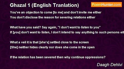 Daagh Dehlvi - Ghazal 1 (English Tranlation)