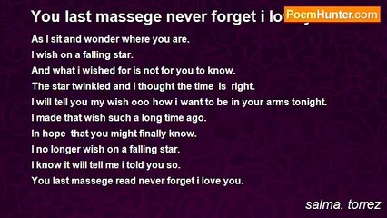 salma. torrez - You last massege never forget i love you.