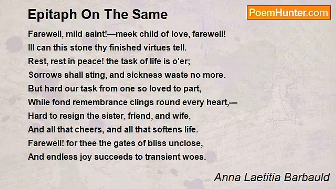 Anna Laetitia Barbauld - Epitaph On The Same