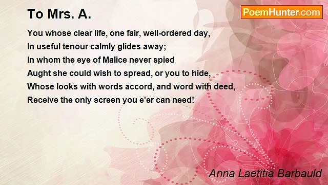 Anna Laetitia Barbauld - To Mrs. A.