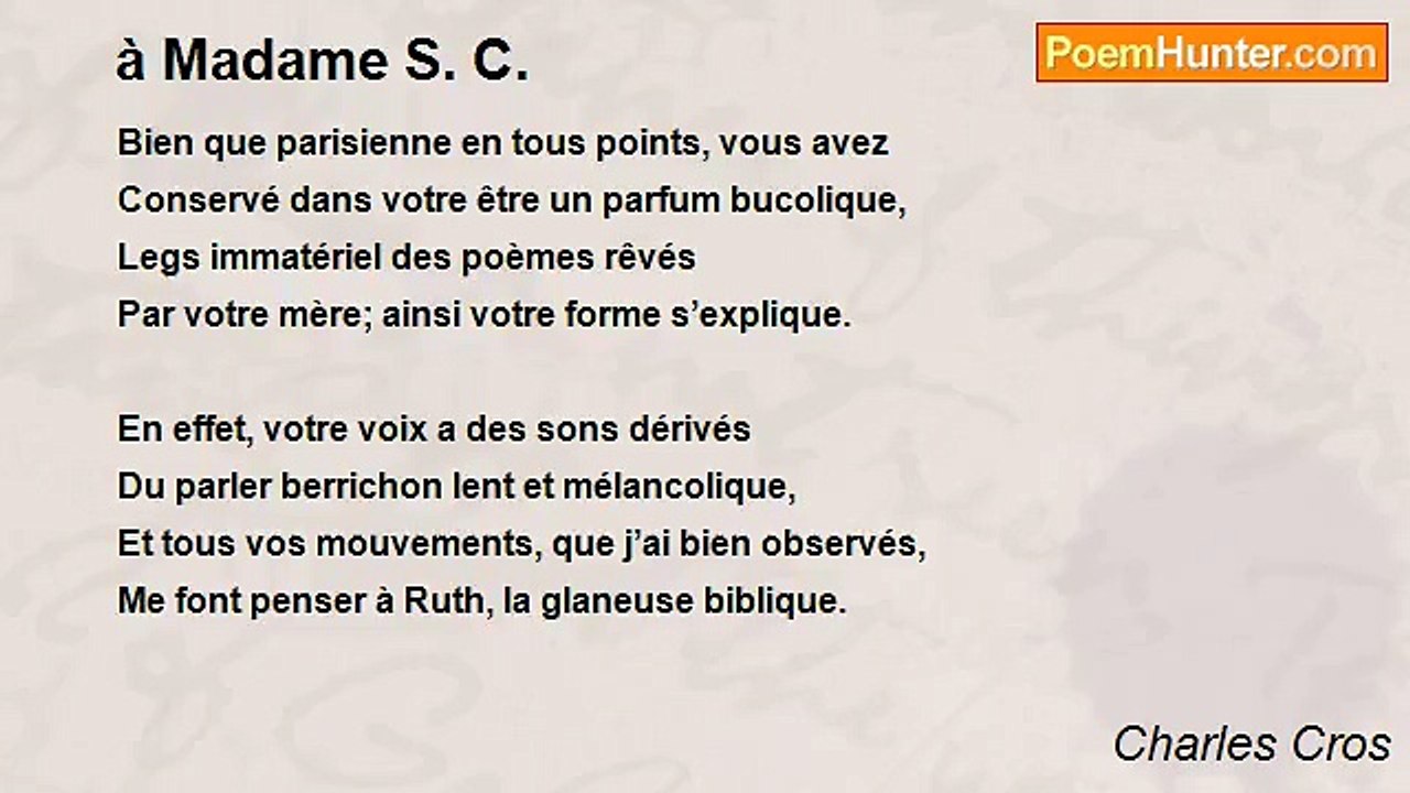 Charles Cros - à Madame S. C.