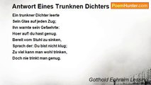 Gotthold Ephraim Lessing - Antwort Eines Trunknen Dichters