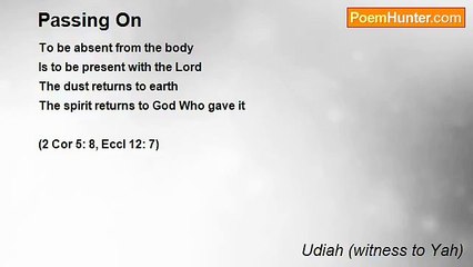 Udiah (witness to Yah) - Passing On