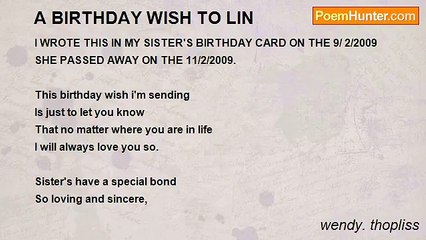 wendy. thopliss - A BIRTHDAY WISH TO LIN
