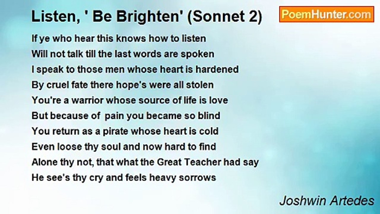 Joshwin Artedes - Listen, ' Be Brighten' (Sonnet 2)