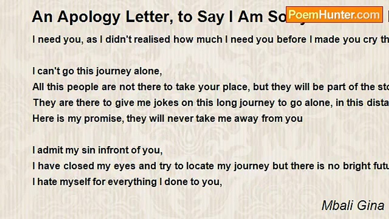 Mbali Gina - An Apology Letter, to Say I Am Sorry Can Take Millions Words