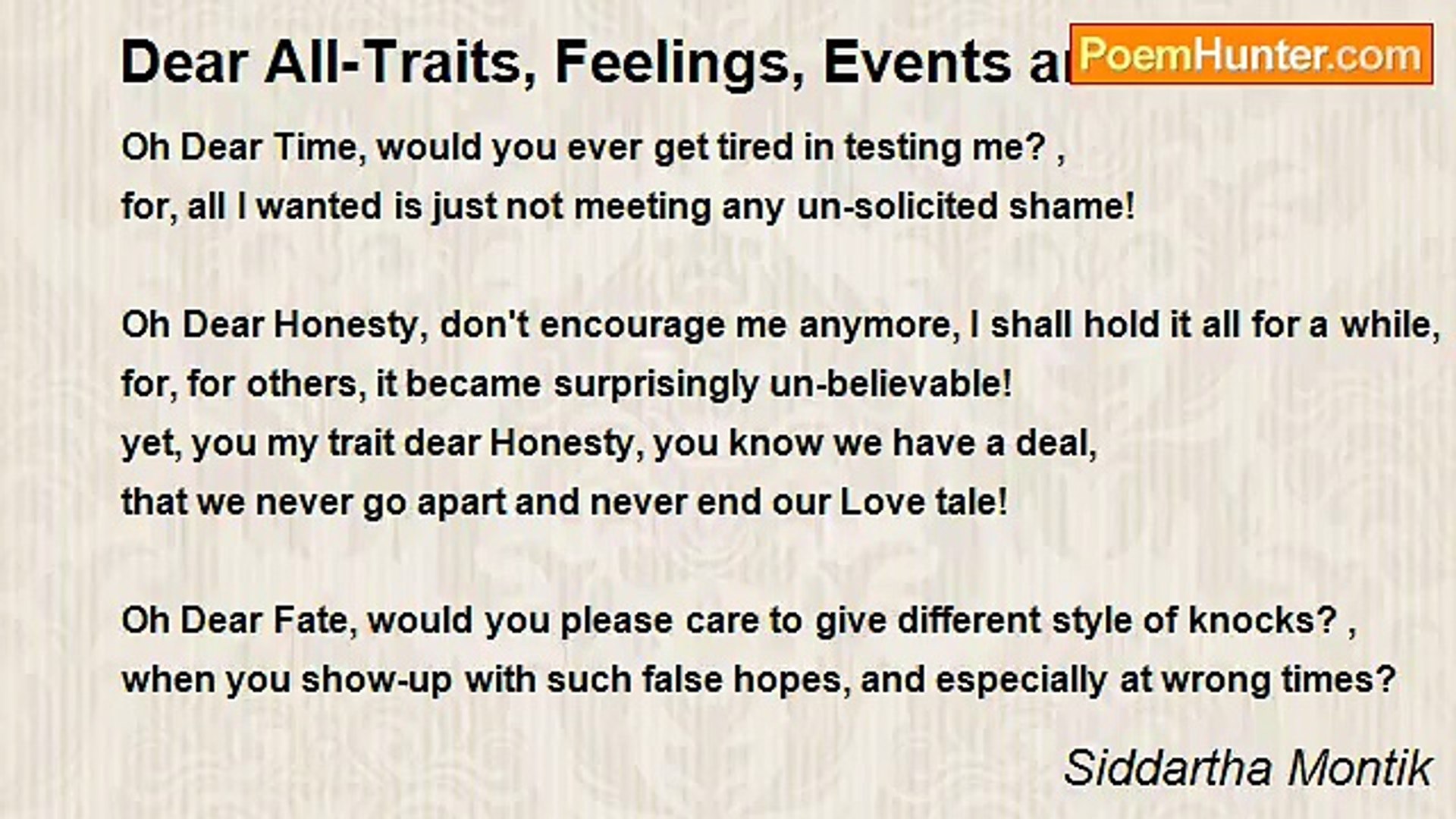 Siddartha Montik - Dear All-Traits, Feelings, Events and Elements!
