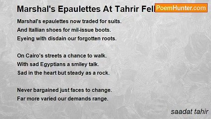 saadat tahir - Marshal's Epaulettes At Tahrir Fell