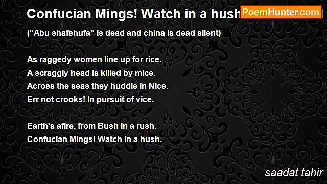 saadat tahir - Confucian Mings! Watch in a hush … 2710-2k11