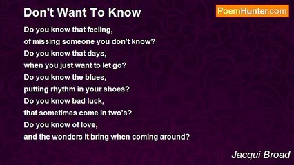 Jacqui Broad - Don't Want To Know