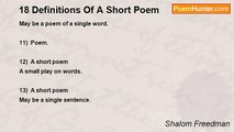 Shalom Freedman - 18 Definitions Of A Short Poem