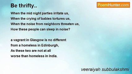 veeraiyah subbulakshmi - Be thrifty..