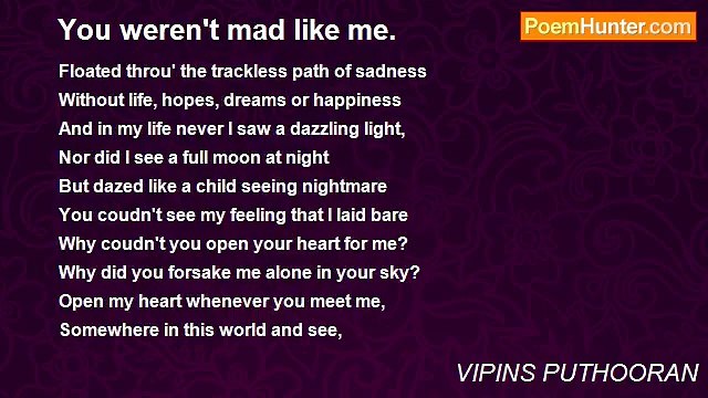 VIPINS PUTHOORAN - You weren't mad like me.