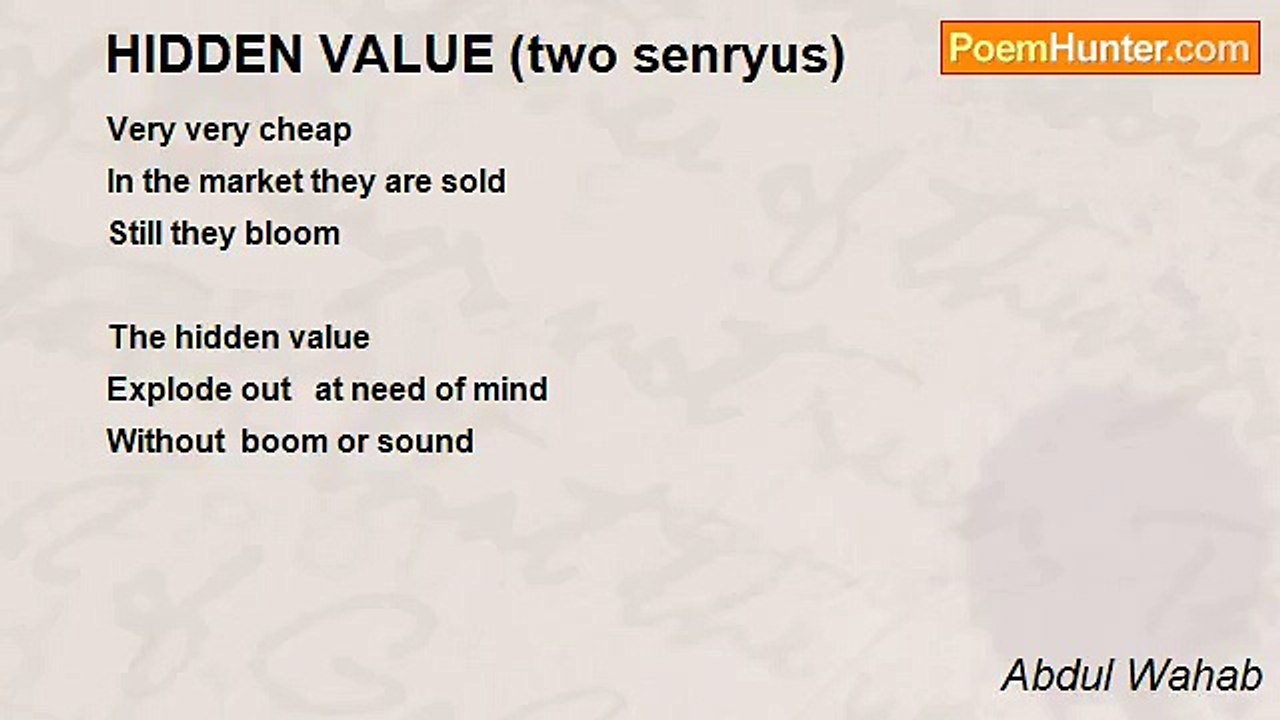 Abdul Wahab - HIDDEN VALUE (two senryus)