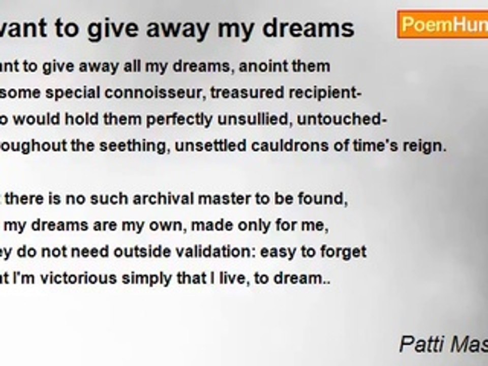 Patti Masterman - I want to give away my dreams