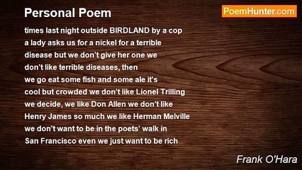 Frank O'Hara - Personal Poem
