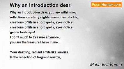 Mahadevi Varma - Why an introduction dear