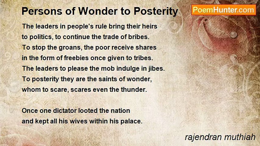rajendran muthiah - Persons of Wonder to Posterity